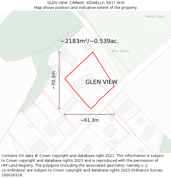 GLEN VIEW, CARWAY, KIDWELLY, SA17 4HS: Plot and title map