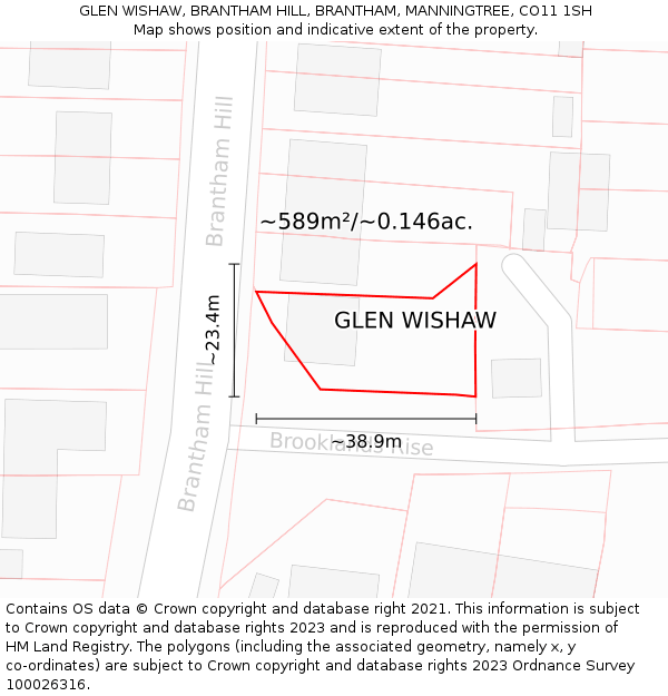 GLEN WISHAW, BRANTHAM HILL, BRANTHAM, MANNINGTREE, CO11 1SH: Plot and title map