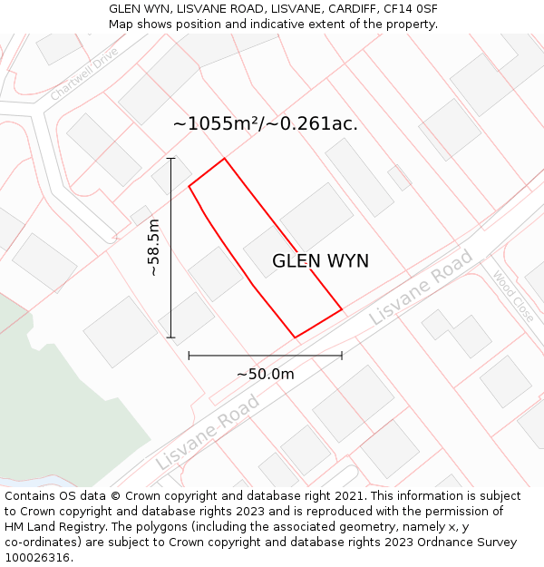 GLEN WYN, LISVANE ROAD, LISVANE, CARDIFF, CF14 0SF: Plot and title map