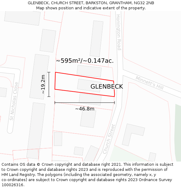 GLENBECK, CHURCH STREET, BARKSTON, GRANTHAM, NG32 2NB: Plot and title map