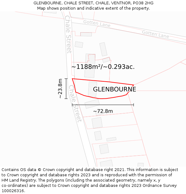 GLENBOURNE, CHALE STREET, CHALE, VENTNOR, PO38 2HG: Plot and title map