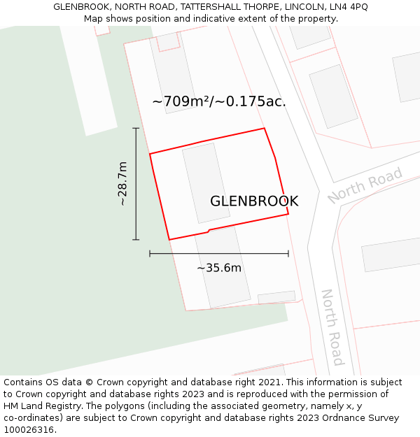 GLENBROOK, NORTH ROAD, TATTERSHALL THORPE, LINCOLN, LN4 4PQ: Plot and title map