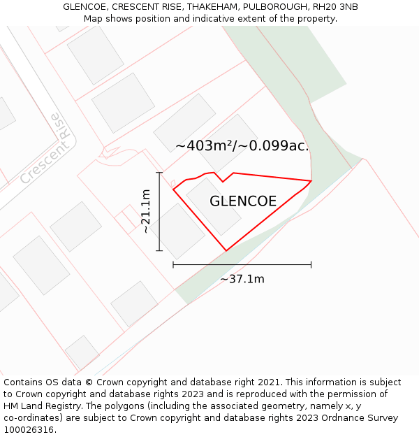 GLENCOE, CRESCENT RISE, THAKEHAM, PULBOROUGH, RH20 3NB: Plot and title map