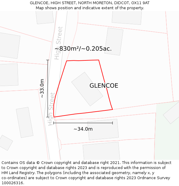 GLENCOE, HIGH STREET, NORTH MORETON, DIDCOT, OX11 9AT: Plot and title map