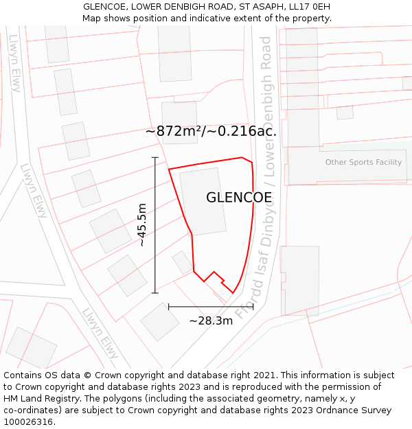 GLENCOE, LOWER DENBIGH ROAD, ST ASAPH, LL17 0EH: Plot and title map