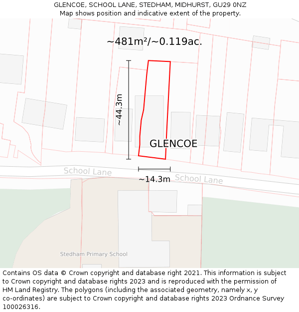 GLENCOE, SCHOOL LANE, STEDHAM, MIDHURST, GU29 0NZ: Plot and title map