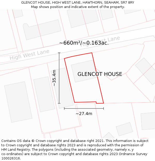 GLENCOT HOUSE, HIGH WEST LANE, HAWTHORN, SEAHAM, SR7 8RY: Plot and title map