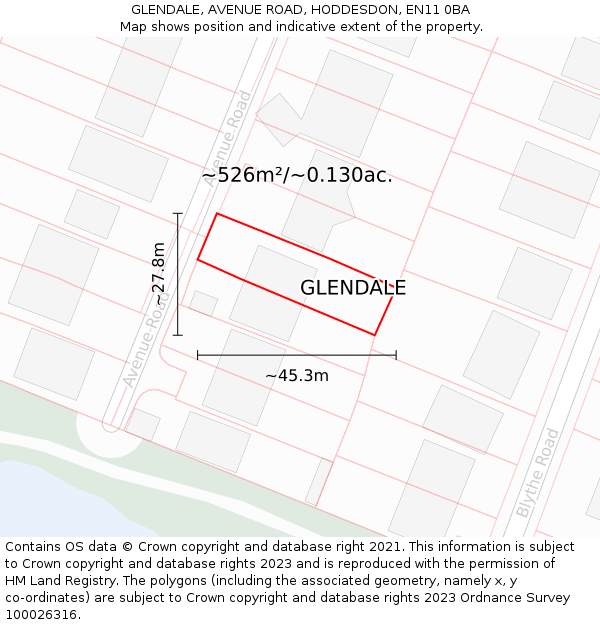 GLENDALE, AVENUE ROAD, HODDESDON, EN11 0BA: Plot and title map