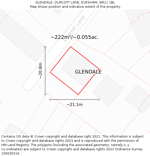 GLENDALE, DURCOTT LANE, EVESHAM, WR11 1BL: Plot and title map