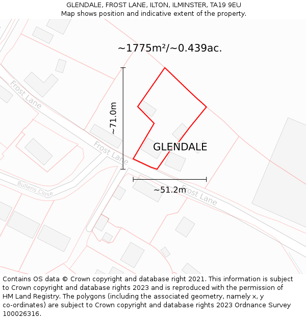 GLENDALE, FROST LANE, ILTON, ILMINSTER, TA19 9EU: Plot and title map