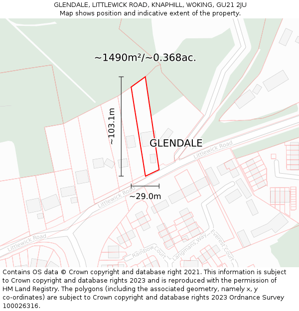 GLENDALE, LITTLEWICK ROAD, KNAPHILL, WOKING, GU21 2JU: Plot and title map