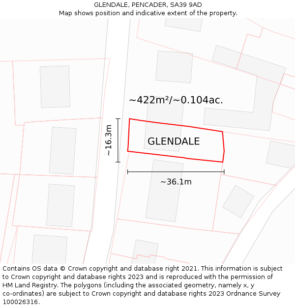 GLENDALE, PENCADER, SA39 9AD: Plot and title map