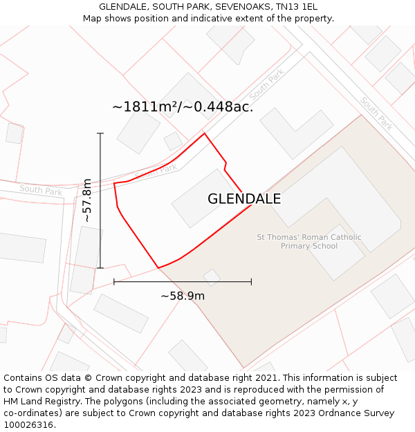 GLENDALE, SOUTH PARK, SEVENOAKS, TN13 1EL: Plot and title map