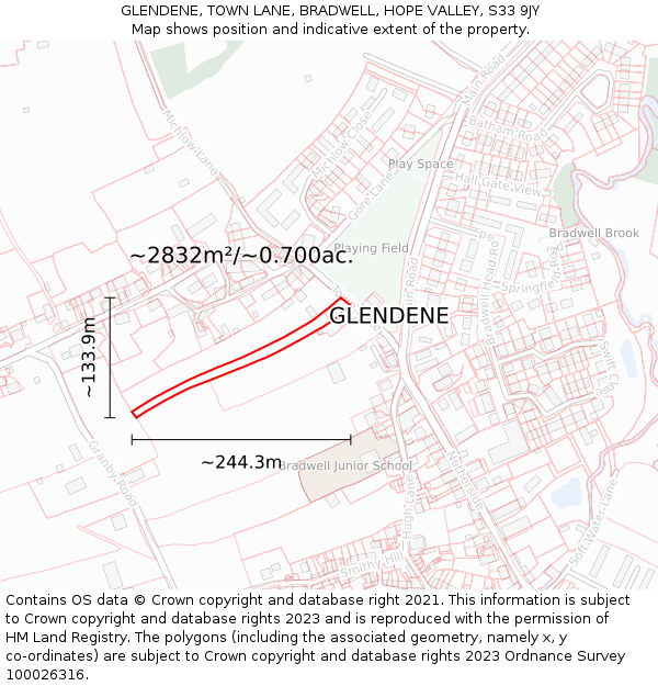 GLENDENE, TOWN LANE, BRADWELL, HOPE VALLEY, S33 9JY: Plot and title map