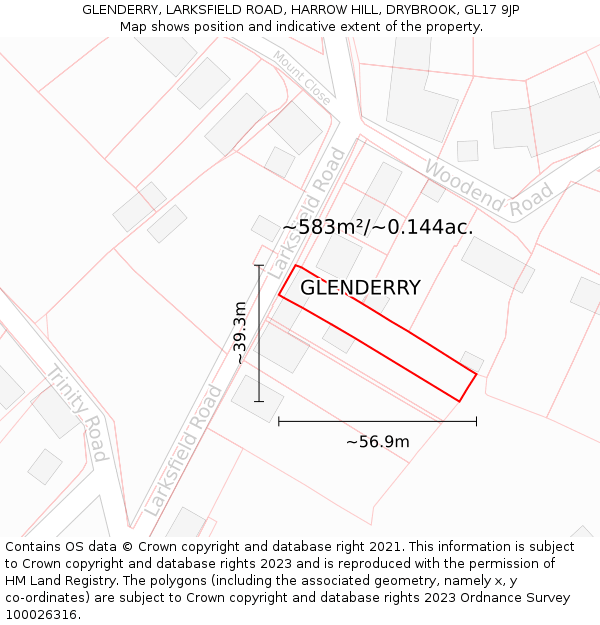 GLENDERRY, LARKSFIELD ROAD, HARROW HILL, DRYBROOK, GL17 9JP: Plot and title map