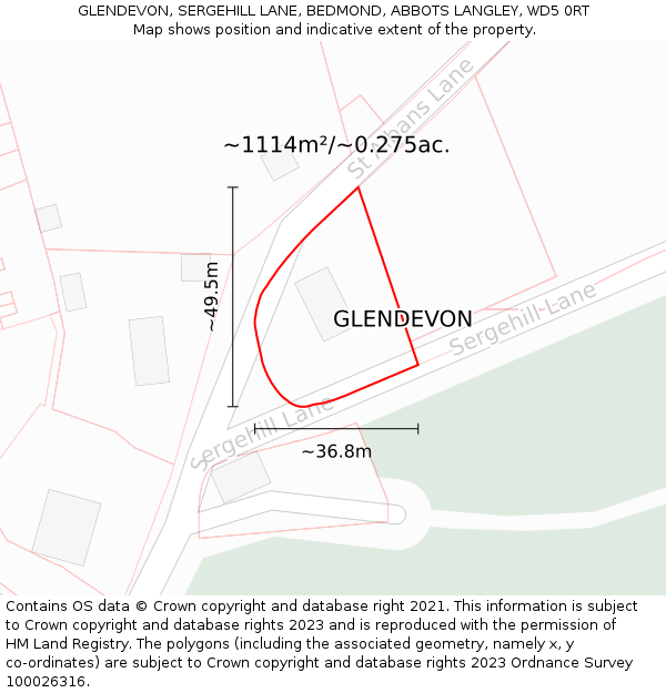 GLENDEVON, SERGEHILL LANE, BEDMOND, ABBOTS LANGLEY, WD5 0RT: Plot and title map