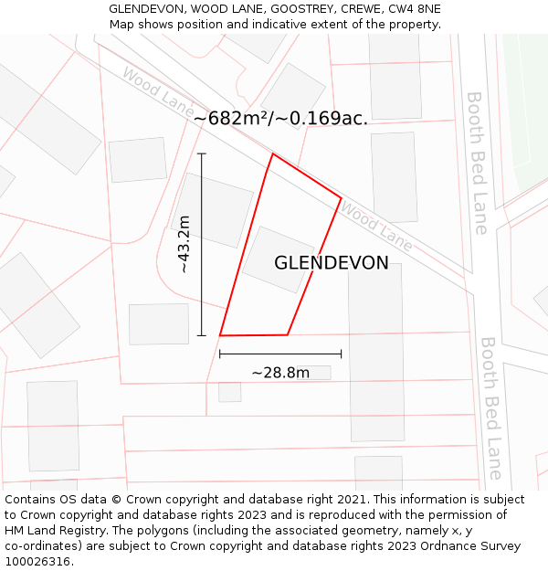 GLENDEVON, WOOD LANE, GOOSTREY, CREWE, CW4 8NE: Plot and title map