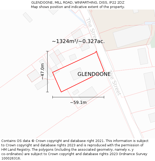 GLENDOONE, MILL ROAD, WINFARTHING, DISS, IP22 2DZ: Plot and title map