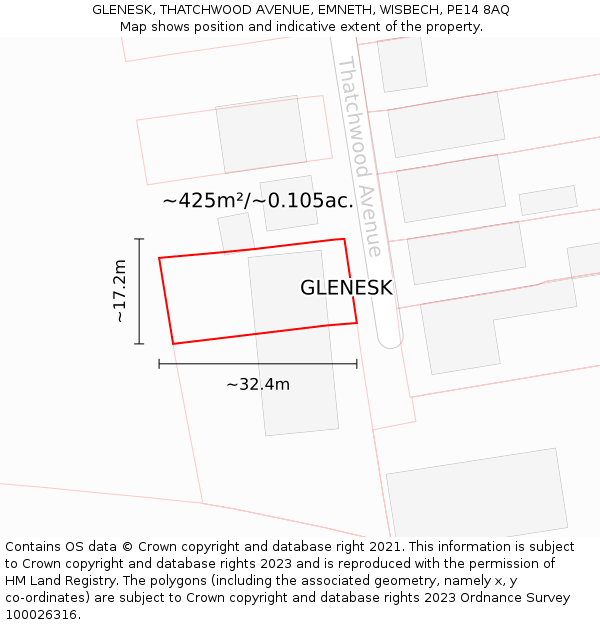 GLENESK, THATCHWOOD AVENUE, EMNETH, WISBECH, PE14 8AQ: Plot and title map