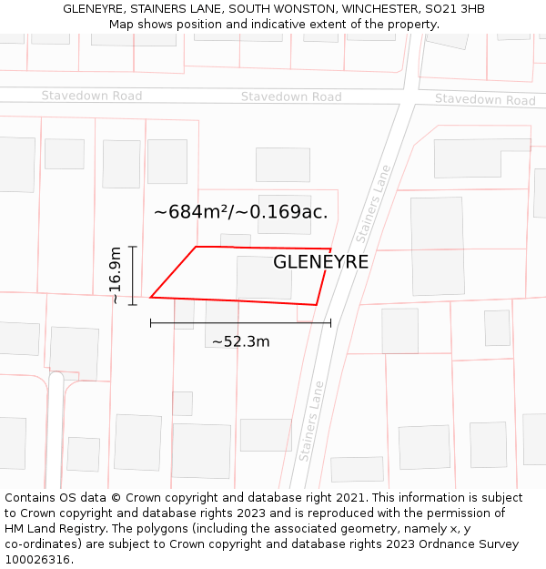 GLENEYRE, STAINERS LANE, SOUTH WONSTON, WINCHESTER, SO21 3HB: Plot and title map
