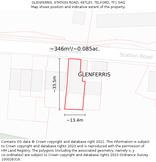 GLENFERRIS, STATION ROAD, KETLEY, TELFORD, TF1 5AQ: Plot and title map