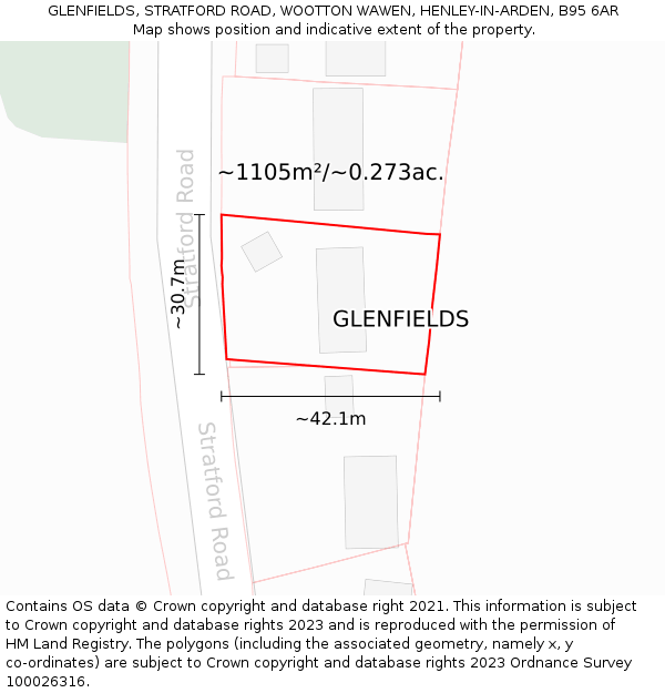 GLENFIELDS, STRATFORD ROAD, WOOTTON WAWEN, HENLEY-IN-ARDEN, B95 6AR: Plot and title map