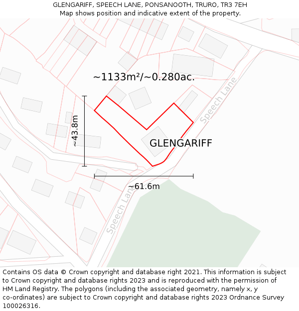 GLENGARIFF, SPEECH LANE, PONSANOOTH, TRURO, TR3 7EH: Plot and title map