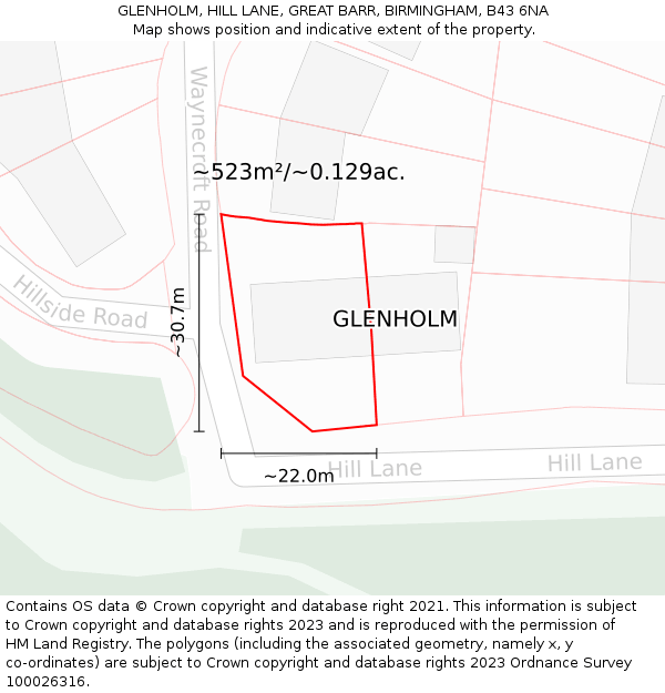 GLENHOLM, HILL LANE, GREAT BARR, BIRMINGHAM, B43 6NA: Plot and title map