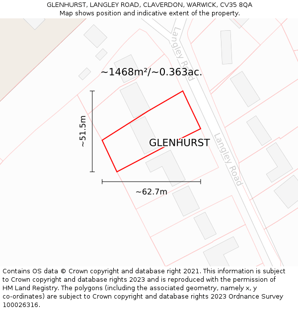 GLENHURST, LANGLEY ROAD, CLAVERDON, WARWICK, CV35 8QA: Plot and title map