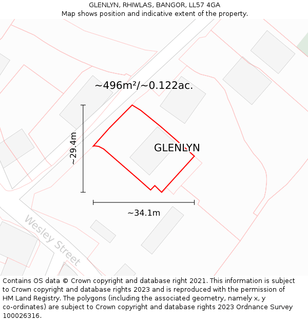 GLENLYN, RHIWLAS, BANGOR, LL57 4GA: Plot and title map