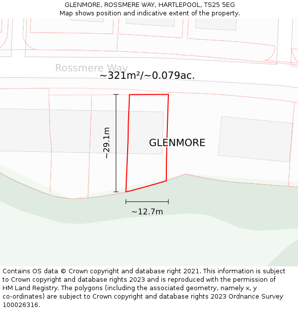 GLENMORE, ROSSMERE WAY, HARTLEPOOL, TS25 5EG: Plot and title map