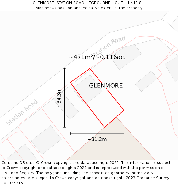 GLENMORE, STATION ROAD, LEGBOURNE, LOUTH, LN11 8LL: Plot and title map