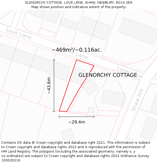 GLENORCHY COTTAGE, LOVE LANE, SHAW, NEWBURY, RG14 2EA: Plot and title map