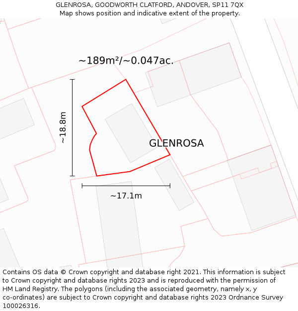 GLENROSA, GOODWORTH CLATFORD, ANDOVER, SP11 7QX: Plot and title map