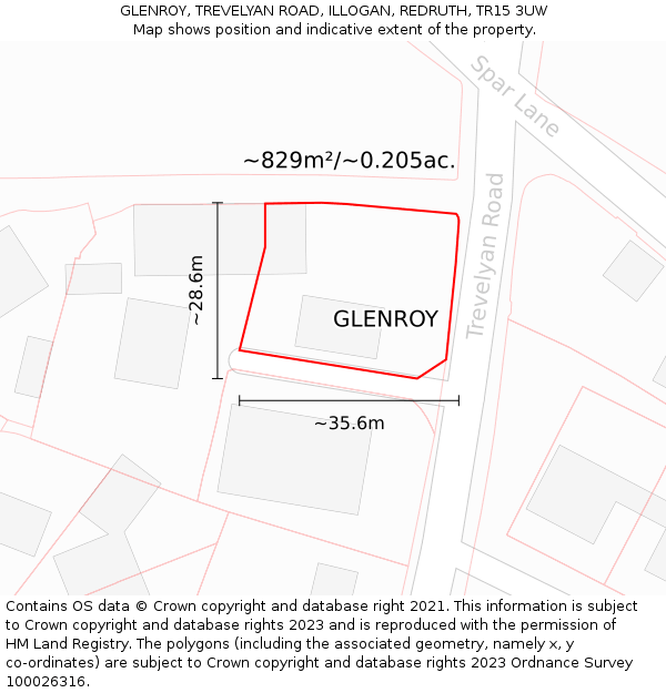 GLENROY, TREVELYAN ROAD, ILLOGAN, REDRUTH, TR15 3UW: Plot and title map