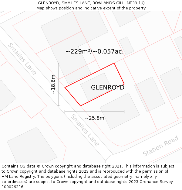 GLENROYD, SMAILES LANE, ROWLANDS GILL, NE39 1JQ: Plot and title map