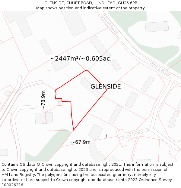 GLENSIDE, CHURT ROAD, HINDHEAD, GU26 6PR: Plot and title map