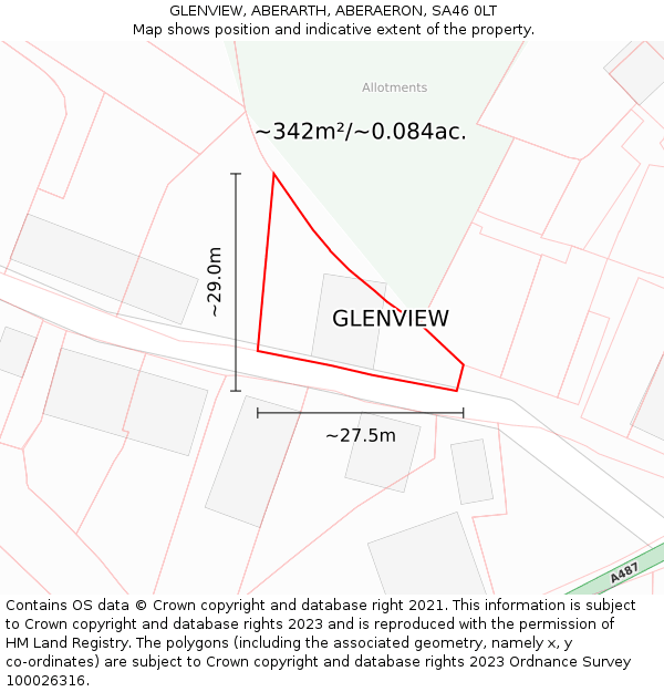 GLENVIEW, ABERARTH, ABERAERON, SA46 0LT: Plot and title map