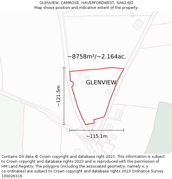 GLENVIEW, CAMROSE, HAVERFORDWEST, SA62 6JG: Plot and title map