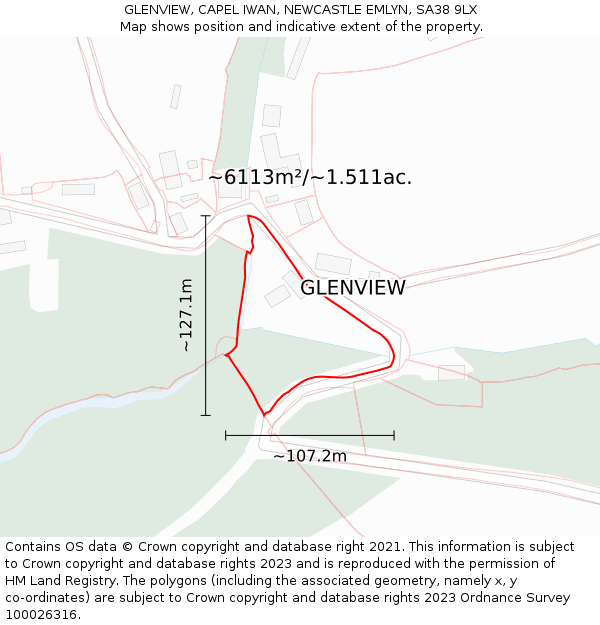 GLENVIEW, CAPEL IWAN, NEWCASTLE EMLYN, SA38 9LX: Plot and title map