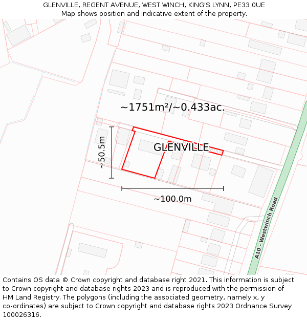 GLENVILLE, REGENT AVENUE, WEST WINCH, KING'S LYNN, PE33 0UE: Plot and title map