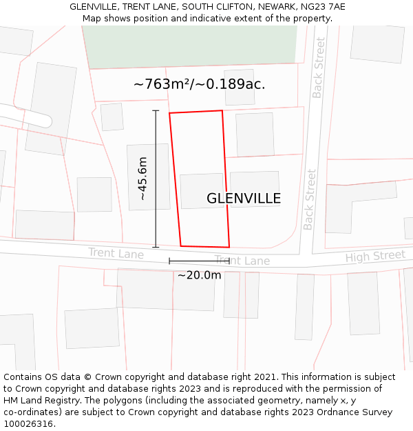 GLENVILLE, TRENT LANE, SOUTH CLIFTON, NEWARK, NG23 7AE: Plot and title map