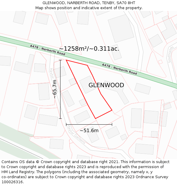 GLENWOOD, NARBERTH ROAD, TENBY, SA70 8HT: Plot and title map