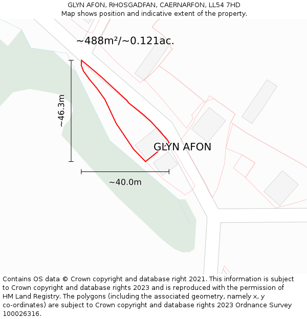 GLYN AFON, RHOSGADFAN, CAERNARFON, LL54 7HD: Plot and title map