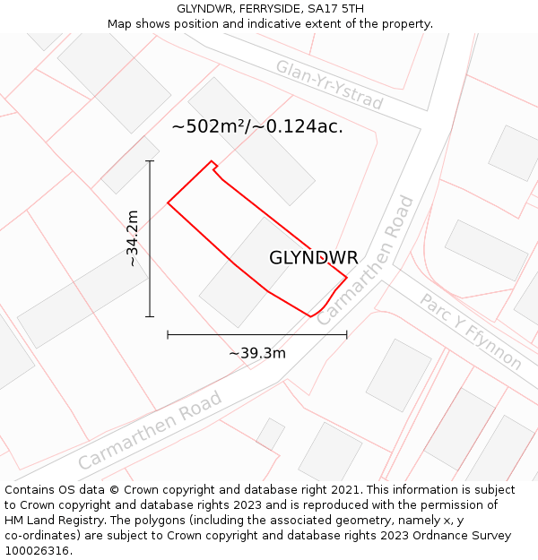 GLYNDWR, FERRYSIDE, SA17 5TH: Plot and title map