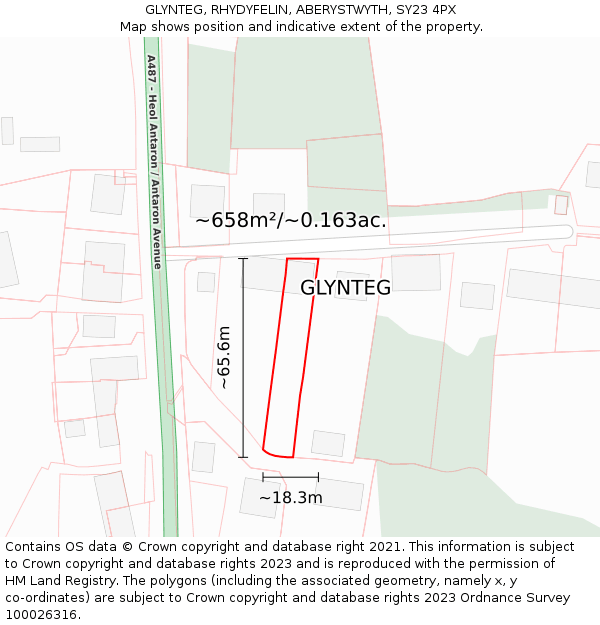 GLYNTEG, RHYDYFELIN, ABERYSTWYTH, SY23 4PX: Plot and title map