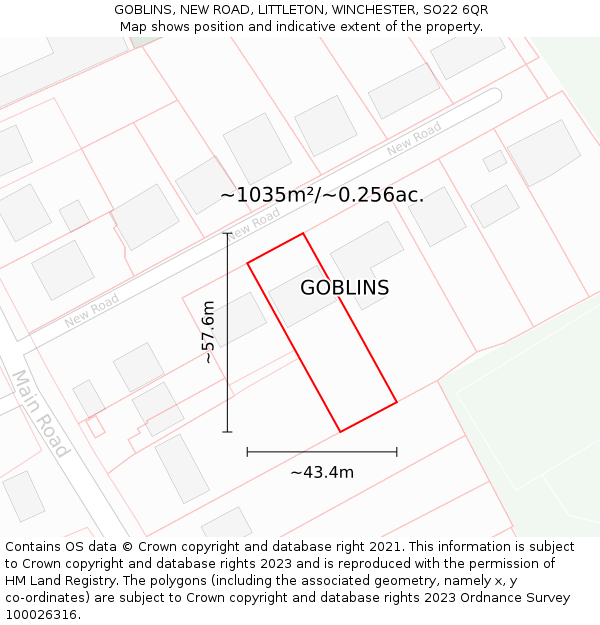 GOBLINS, NEW ROAD, LITTLETON, WINCHESTER, SO22 6QR: Plot and title map