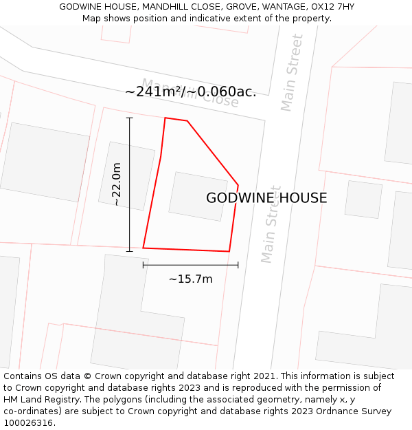 GODWINE HOUSE, MANDHILL CLOSE, GROVE, WANTAGE, OX12 7HY: Plot and title map