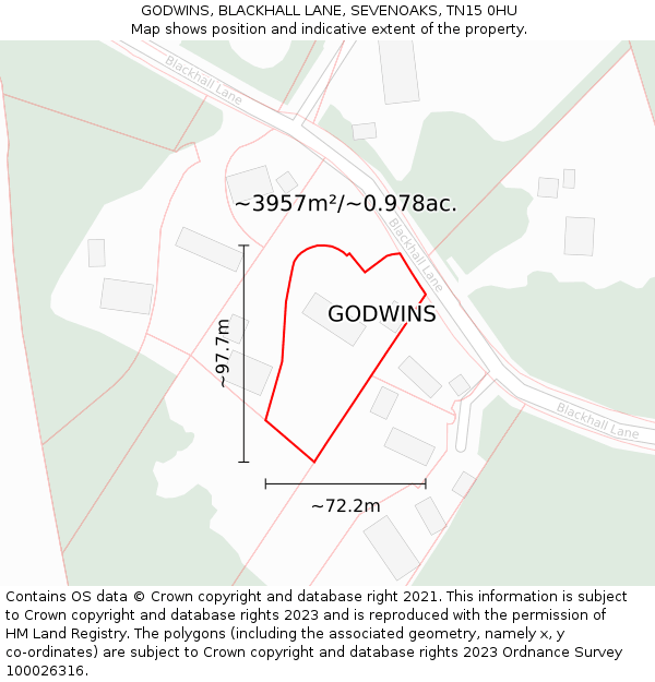 GODWINS, BLACKHALL LANE, SEVENOAKS, TN15 0HU: Plot and title map