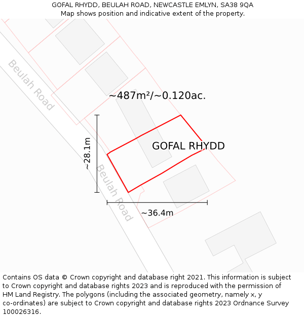 GOFAL RHYDD, BEULAH ROAD, NEWCASTLE EMLYN, SA38 9QA: Plot and title map